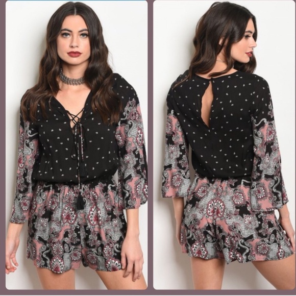BLACK PAISLEY ROMPER - Picture 2 of 8